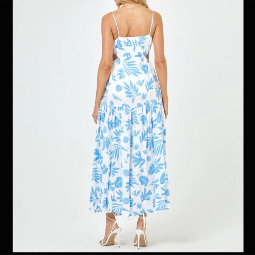 l*space White and Light Blue Floral Maxi Dress with Side Slit - Picture 5 of 15